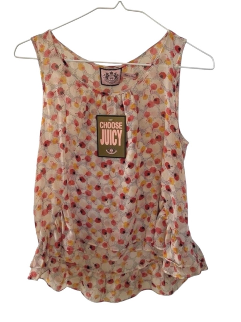 Juicy Couture 100% Silk Babydoll Floral Ruffle Sleeveless Blouse Size XS Top Y2K